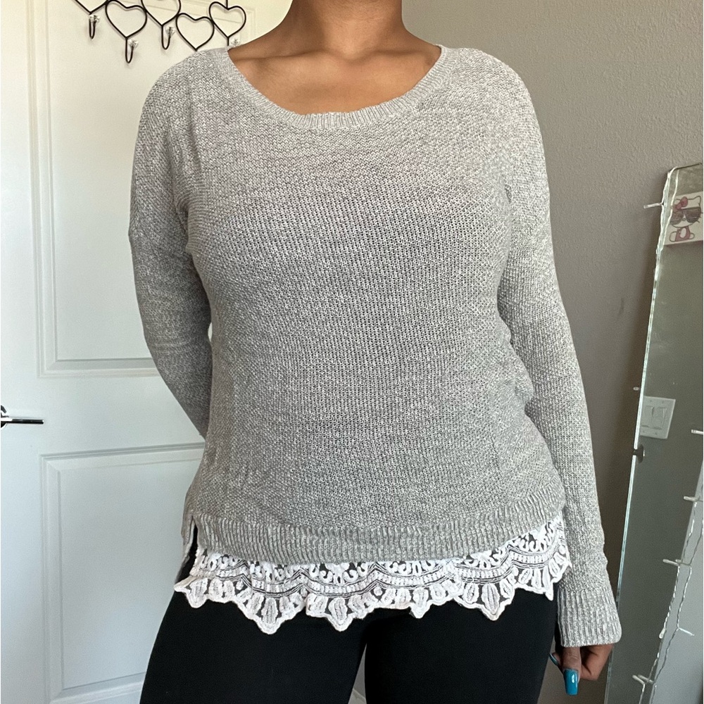 Torrid Gray & Lace Long Sleeve Sweater
